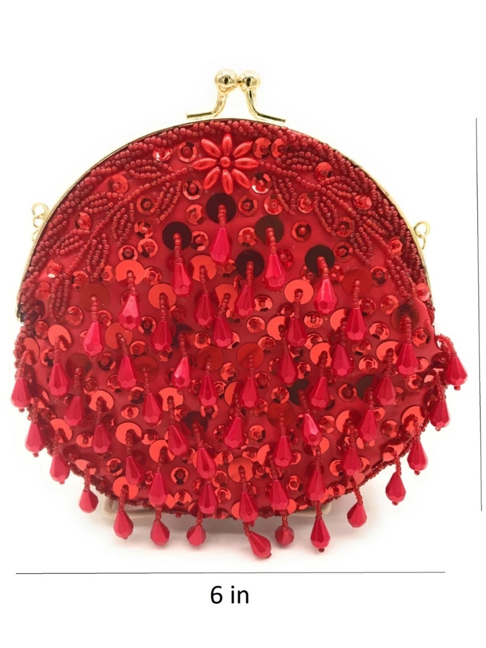 1960s vintage Red Beaded Gold Chain Evening purse Handmade sequins 6”